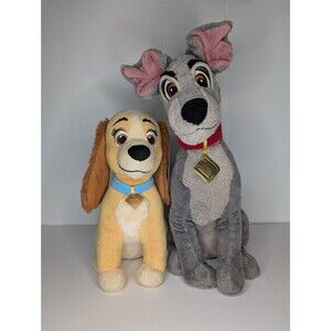 Set Of 2 Disney Store Tramp Gray Dog Plush & Lady Cocker Stuffed Animal
